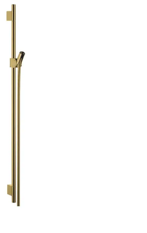 Brausestange in Goldoptik von AXOR mit Halterung und flexiblem Schlauch, geeignet für die Wandmontage im Badezimmer.